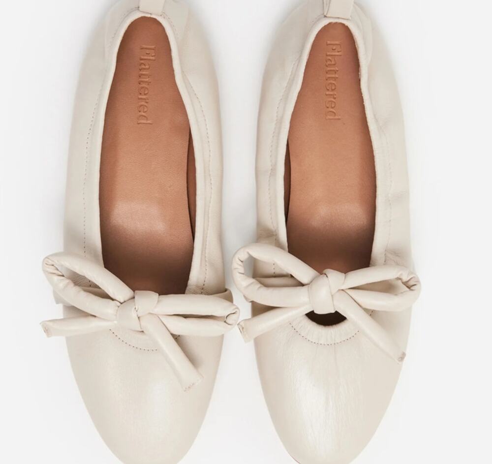 Flattered Shoes 8.5 Polly Bow Leather Ballet Flats Beige Work Office Romantic